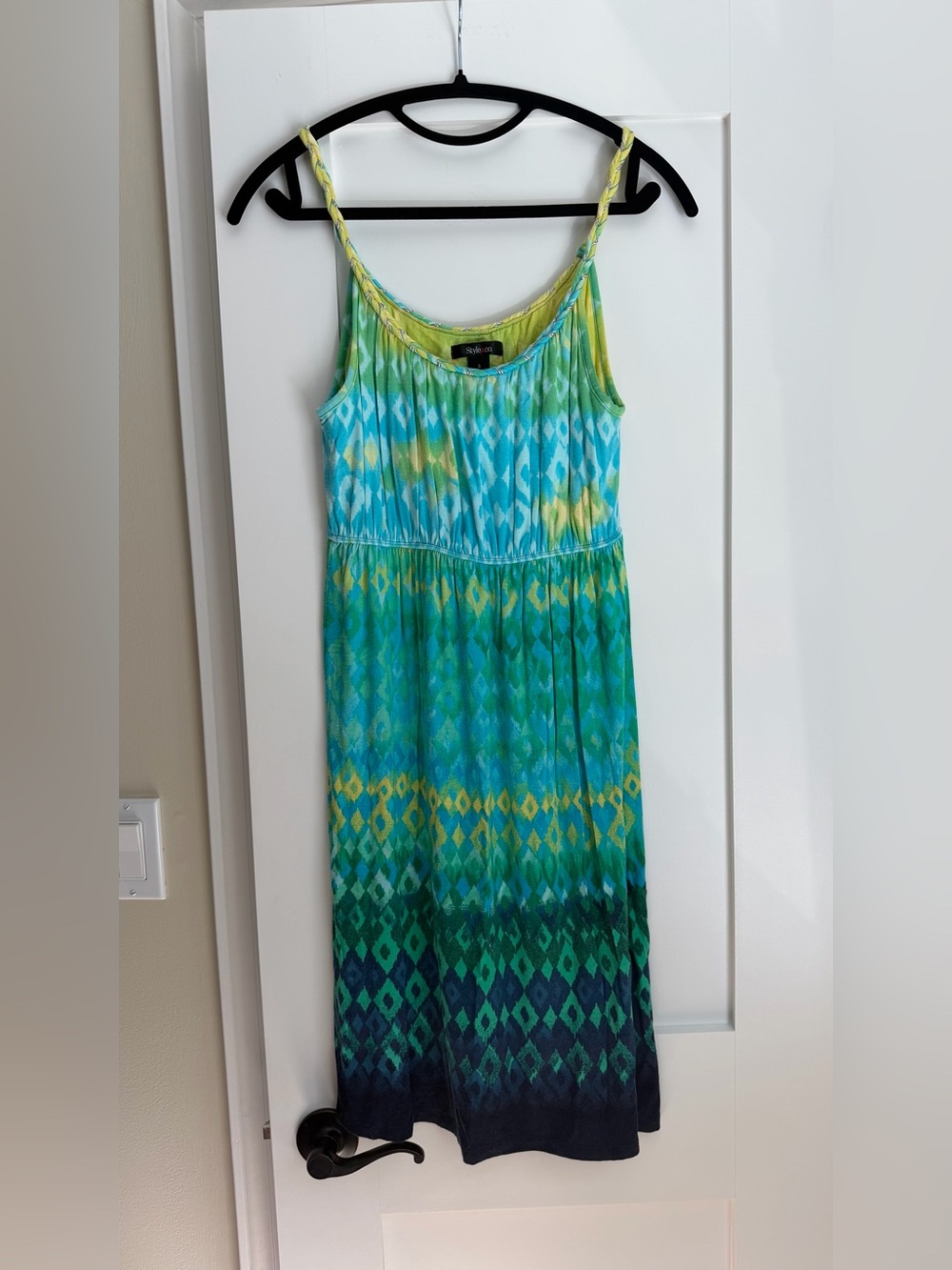 Style & Co. Teal Yellow Blue Gradient Midi Dress S Summer Spaghetti strap